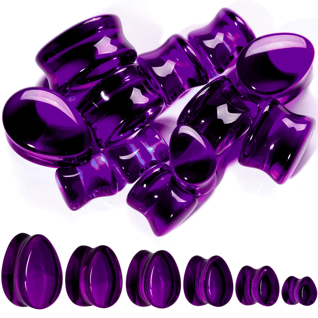 Solid Purple Glass Teardrop Plug Set