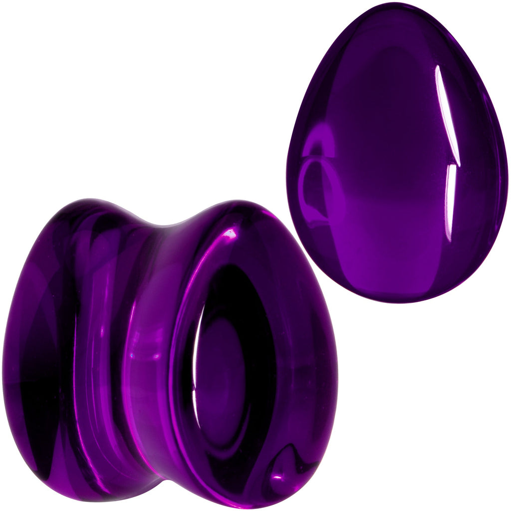 Solid Purple Glass Teardrop Plug Set