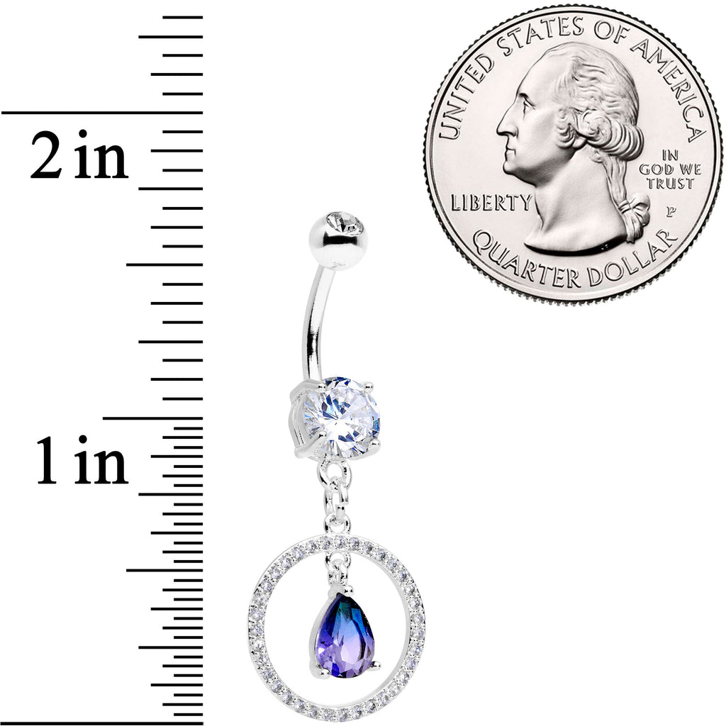 Blue Green CZ Gem Drop Loop Dangle Belly Ring