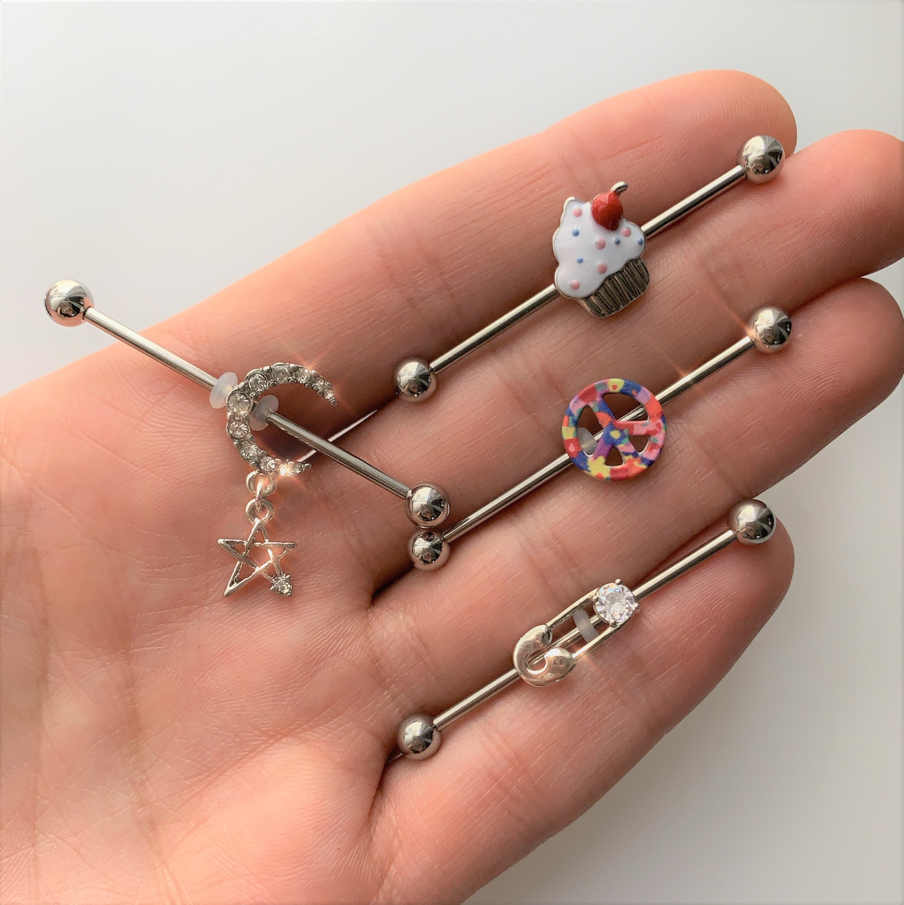 14G Red White Sprinkle Cherry Cupcake Industrial Barbell 38mm