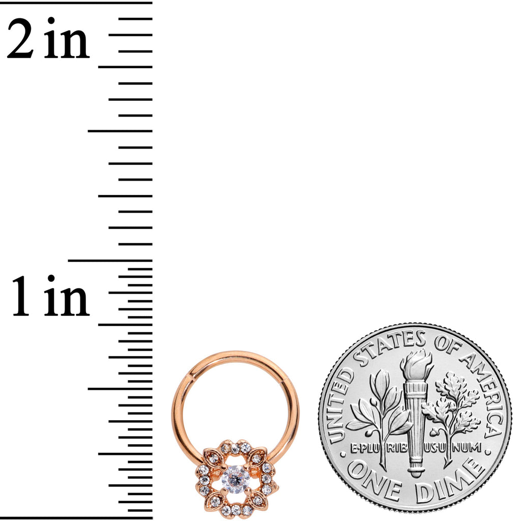 16G  3/8 Clear Gem Rose Gold Tone Wreath Hinged Segment Ring