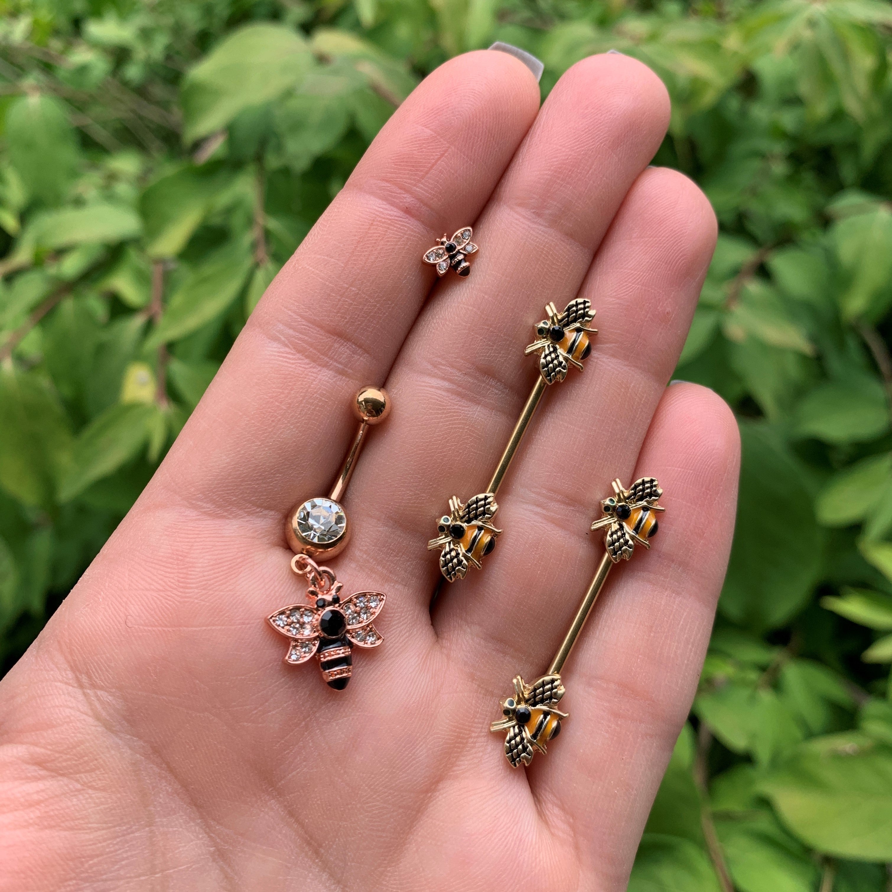 16G 5/16 Clear Black Gem Rose Gold Tone Bee Labret Monroe Tragus