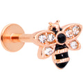 16G 5/16 Clear Black Gem Rose Gold Tone Bee Labret Monroe Tragus