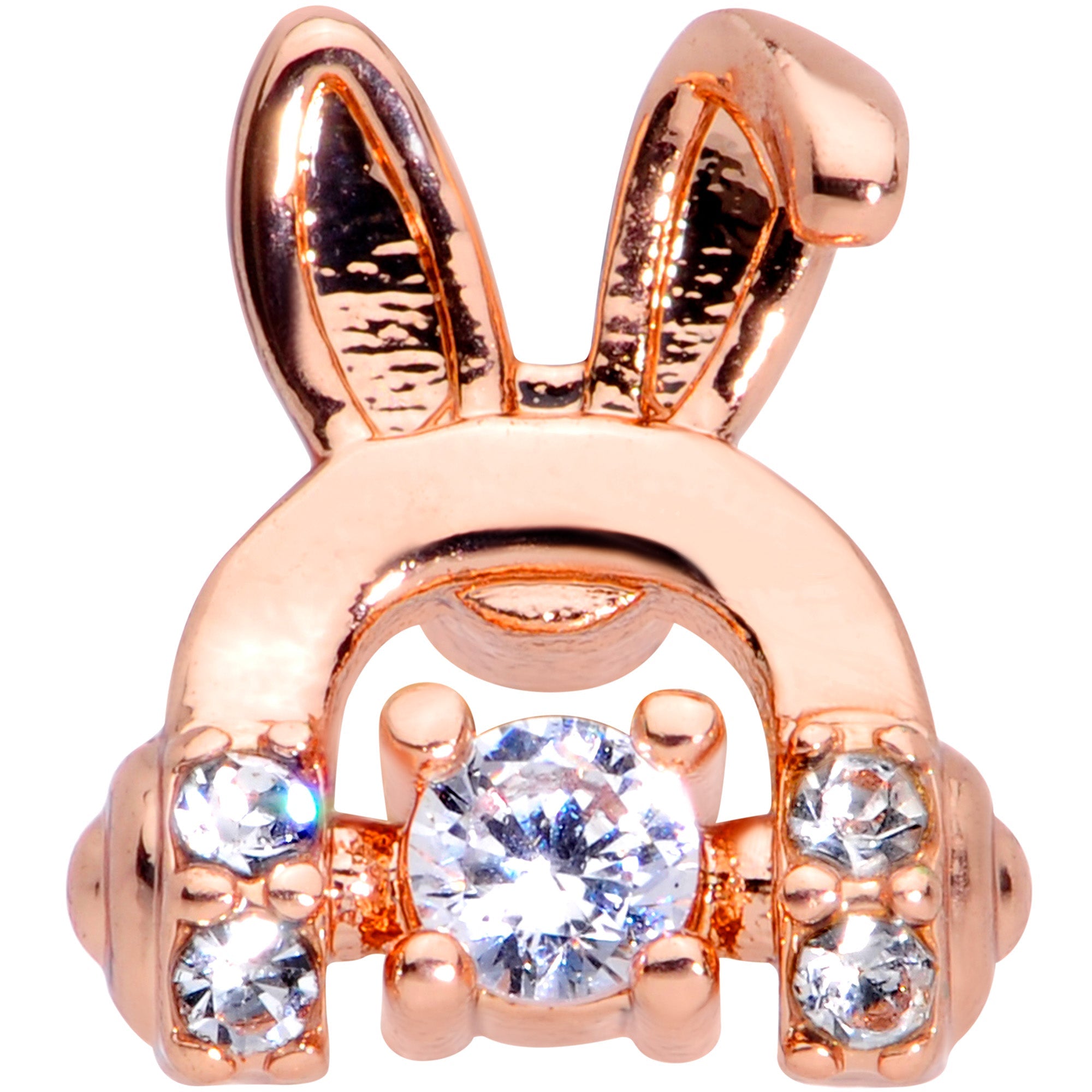 16G 1/4 Clear Gem Rose Gold Tone Bunny Headphone Cartilage Tragus