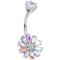 Clear Aurora CZ Gem Flower Belly Ring