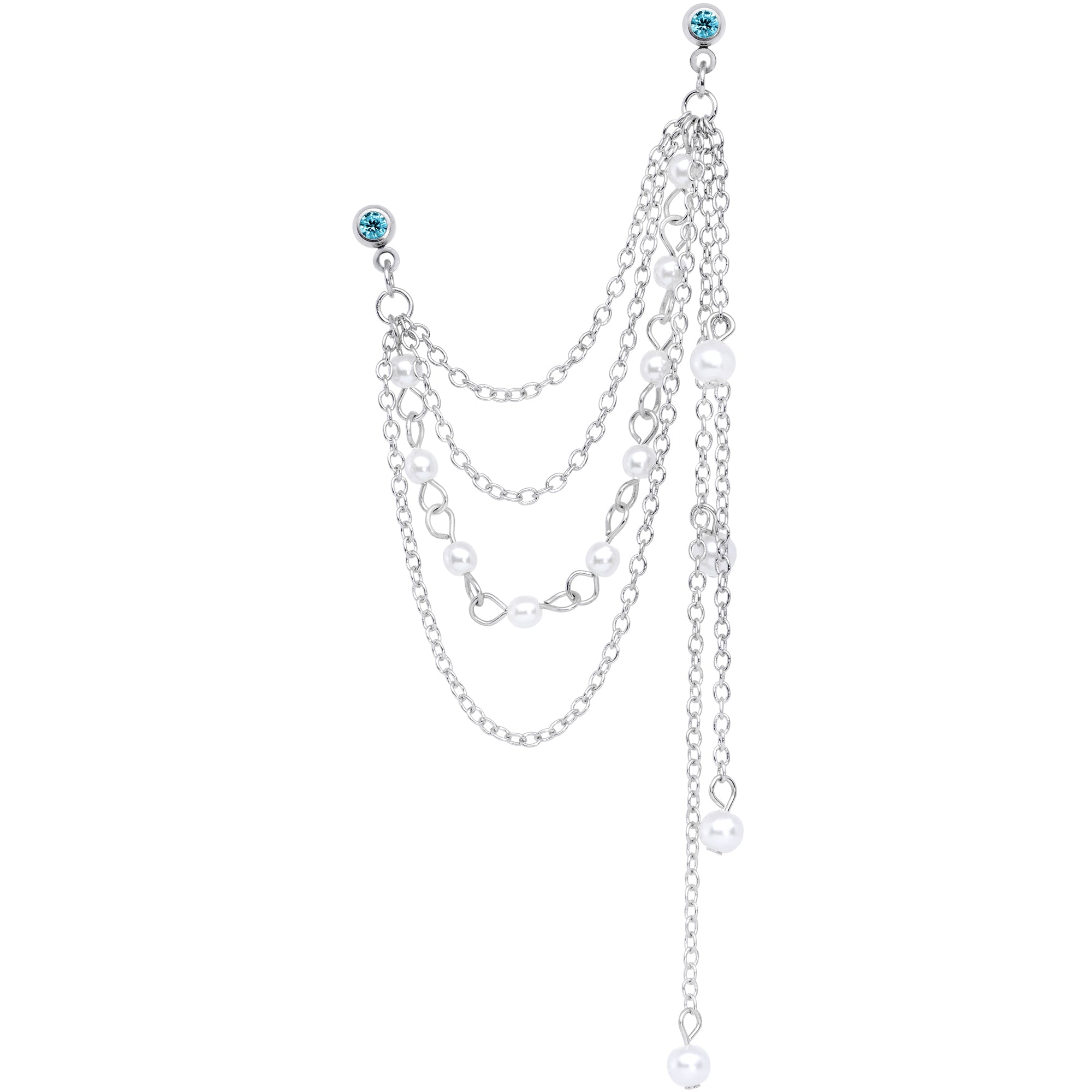 16G 1/4 Aqua Gem Multiple Dangle Cartilage Chain Earring