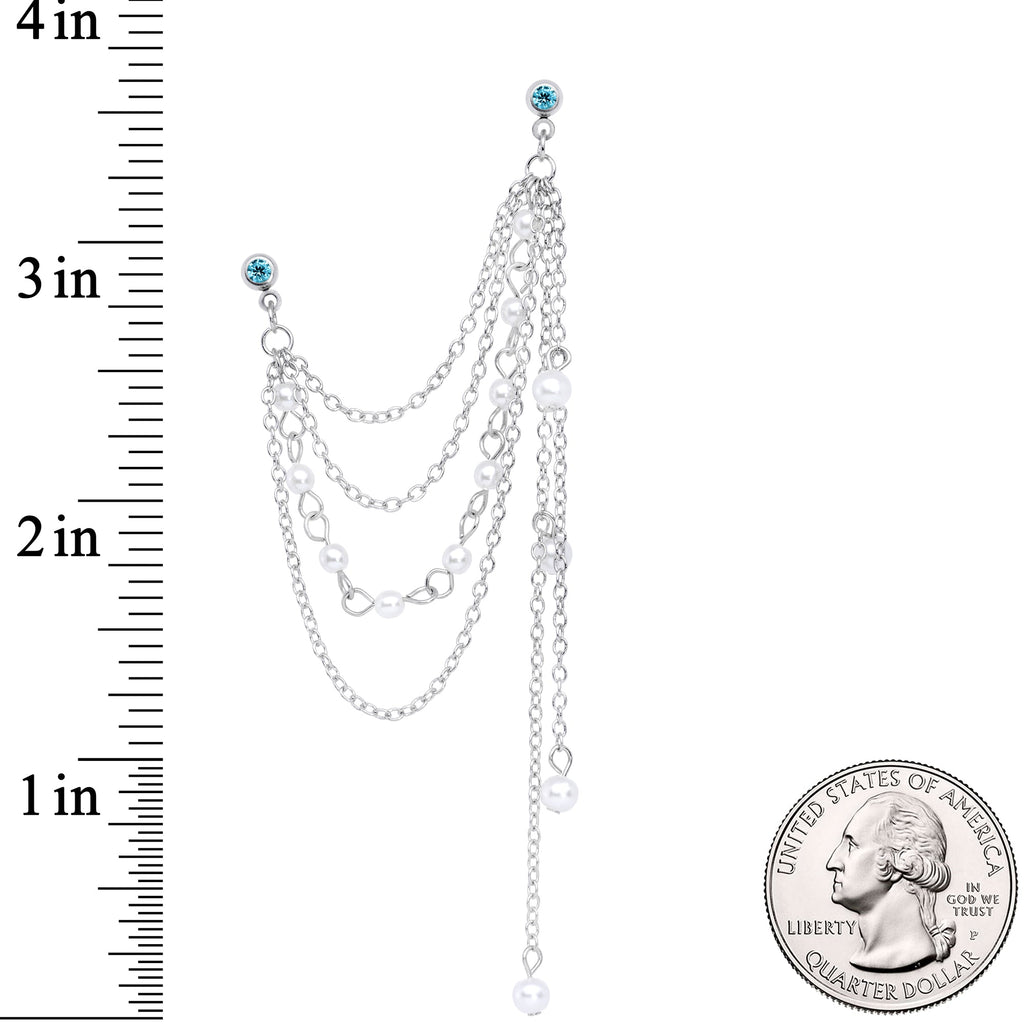 16G 1/4 Aqua Gem Multiple Dangle Cartilage Chain Earring