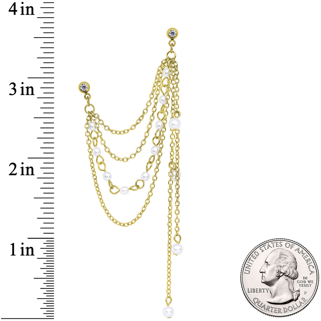 16G 1/4 Clear Gem Gold Hue Dangle Cartilage Chain Earring