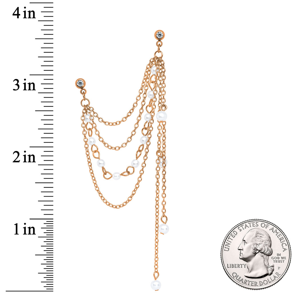 16G 1/4 Clear Gem Rose Gold Hue Dangle Cartilage Chain Earring