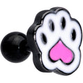 16G 1/4 Black Plated Pink White Dog Paw Print Cartilage Tragus