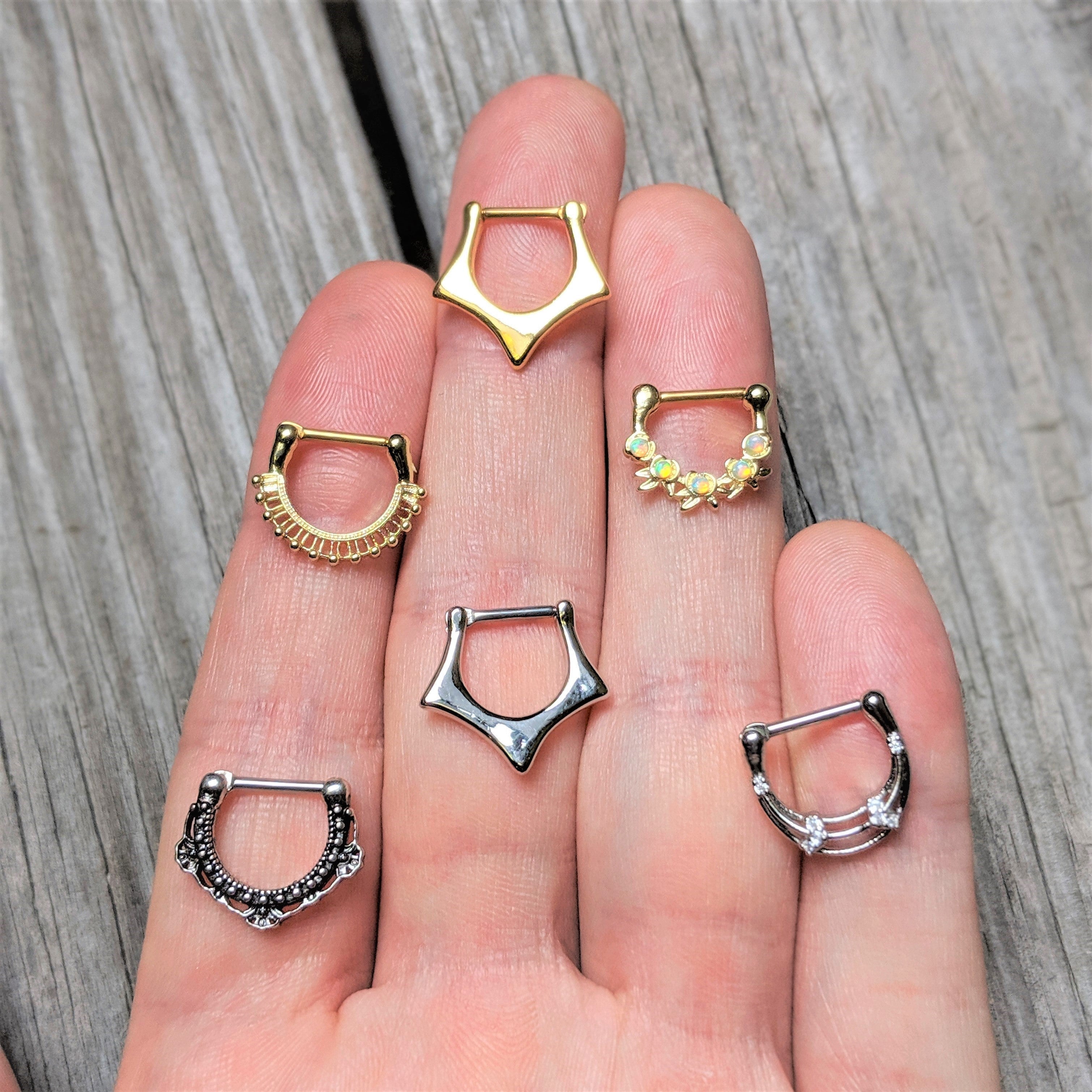 16G 5/16 Gold Tone Textured Frill Septum Clicker