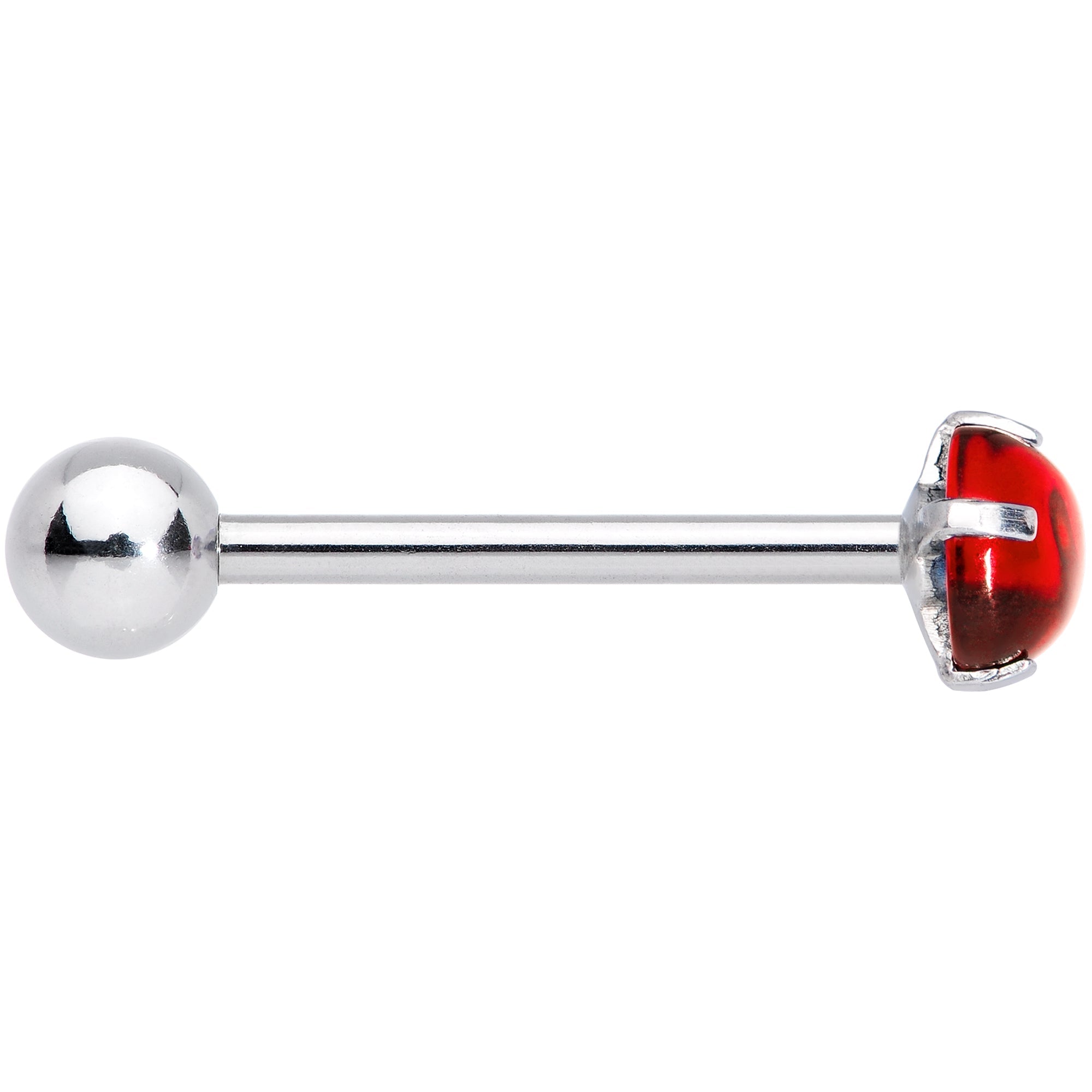 Red CZ Gem Smooth Hemisphere Barbell Tongue Ring