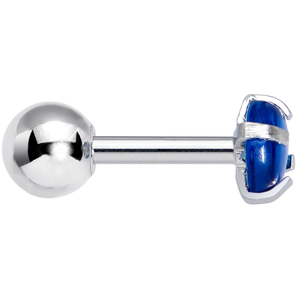 16G 1/4 Blue CZ Gem Smooth Hemisphere Cartilage Tragus Earring