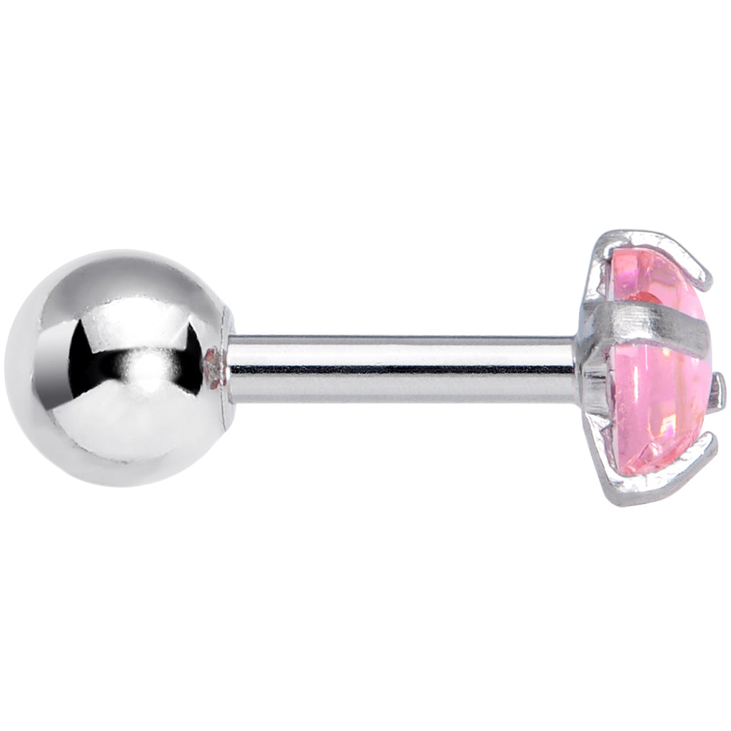 16G 1/4 Pink CZ Gem Smooth Hemisphere Cartilage Tragus Earring