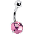 Pink CZ Gem Smooth Hemisphere Belly Ring