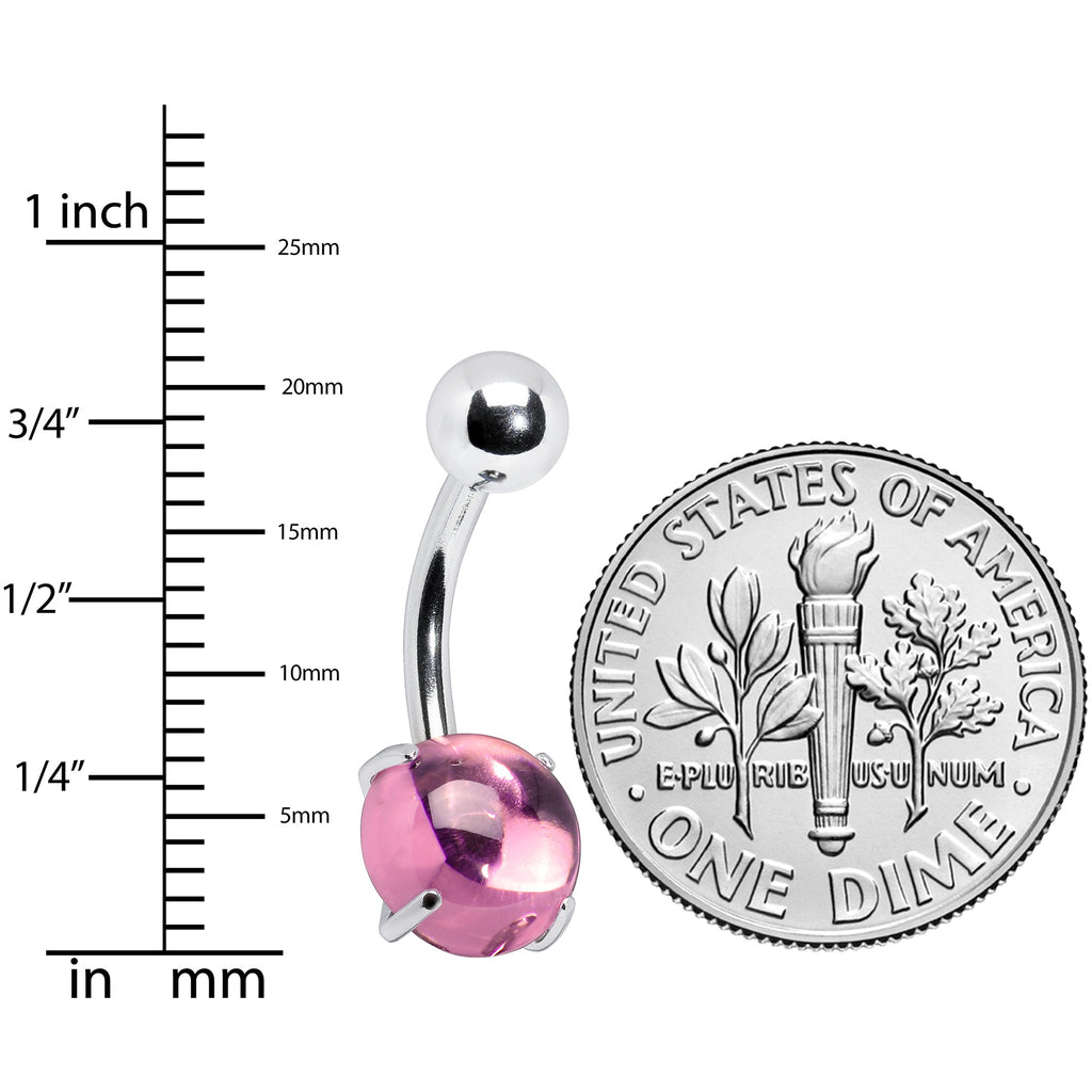 Pink CZ Gem Smooth Hemisphere Belly Ring