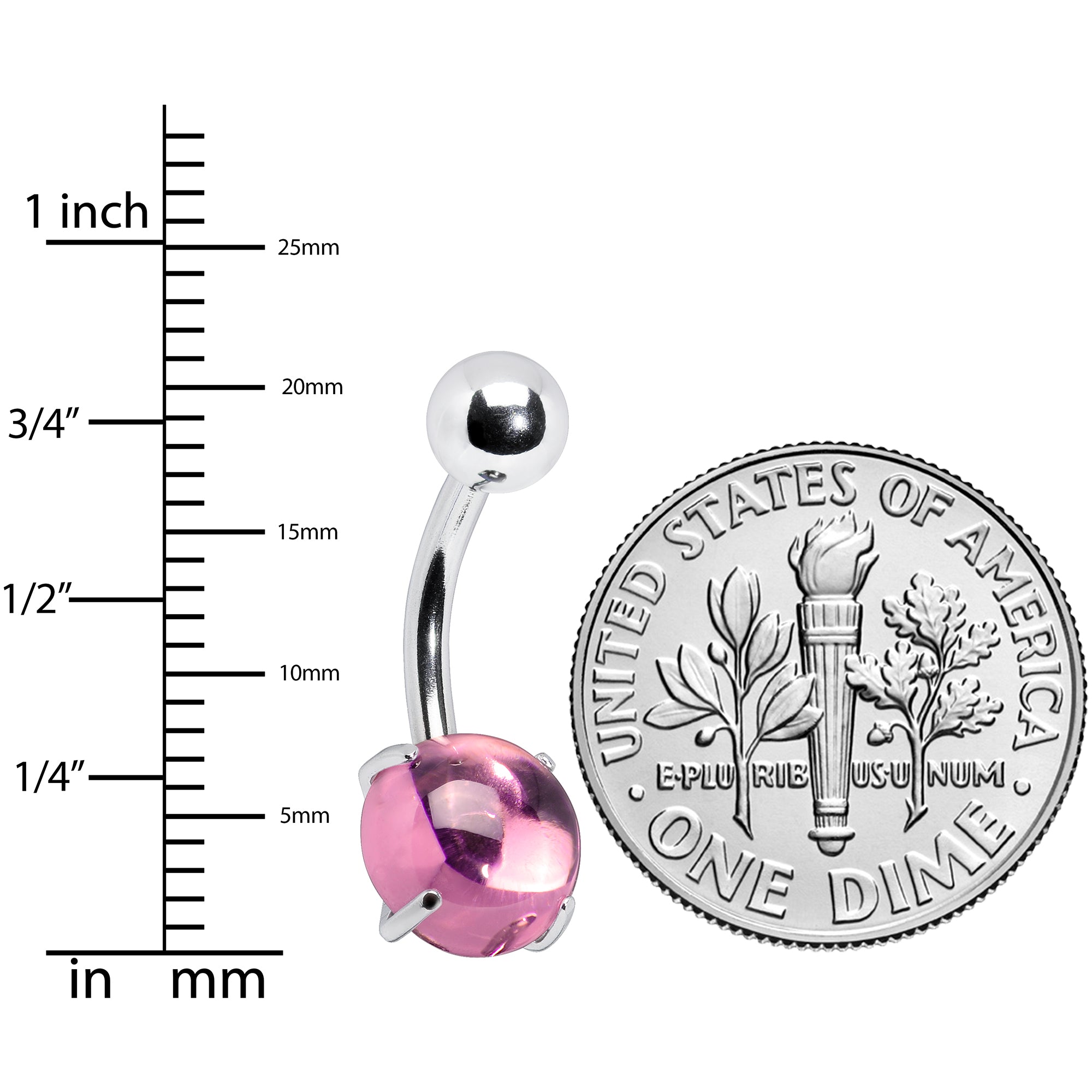 Pink CZ Gem Smooth Hemisphere Belly Ring