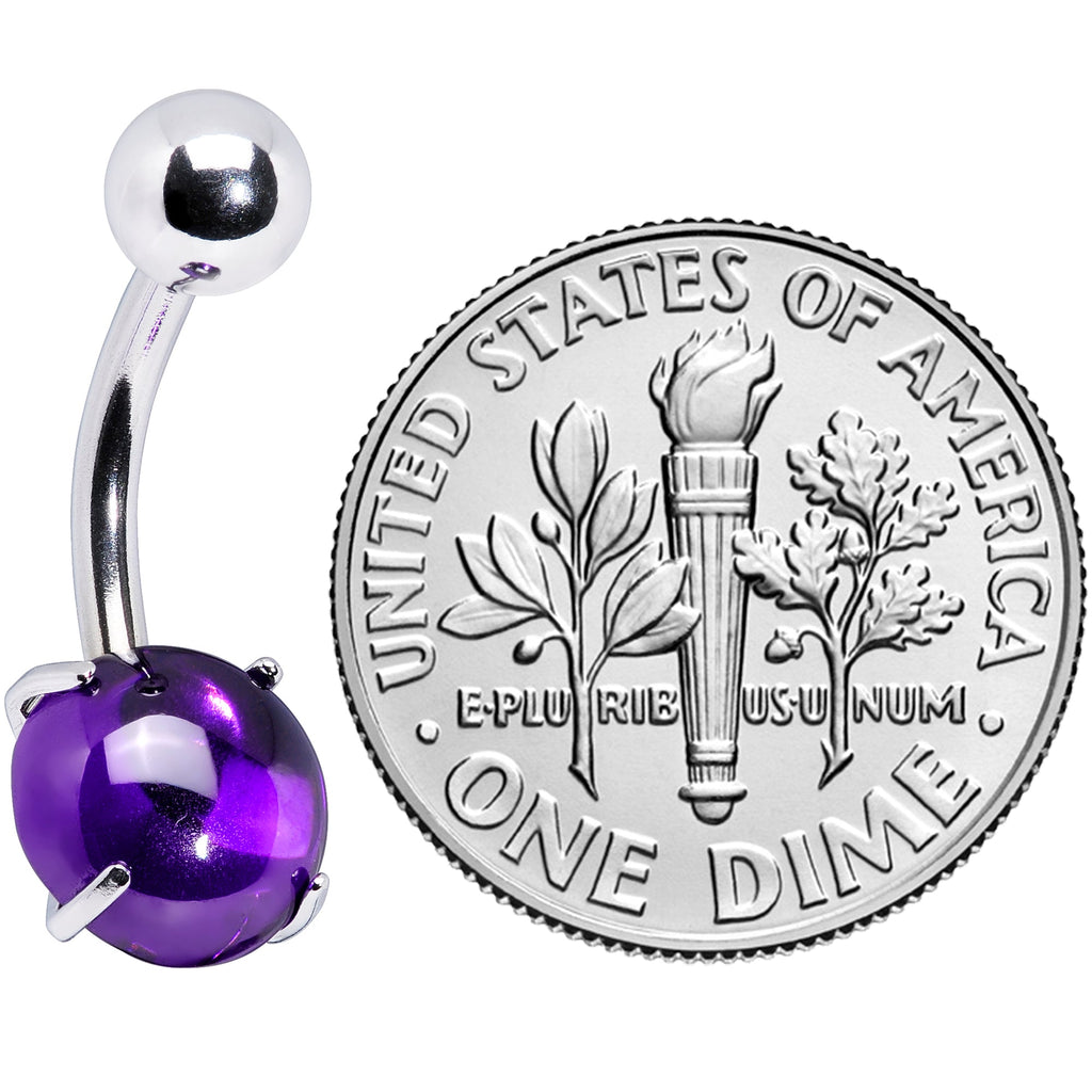 Purple CZ Gem Smooth Hemisphere Belly Ring