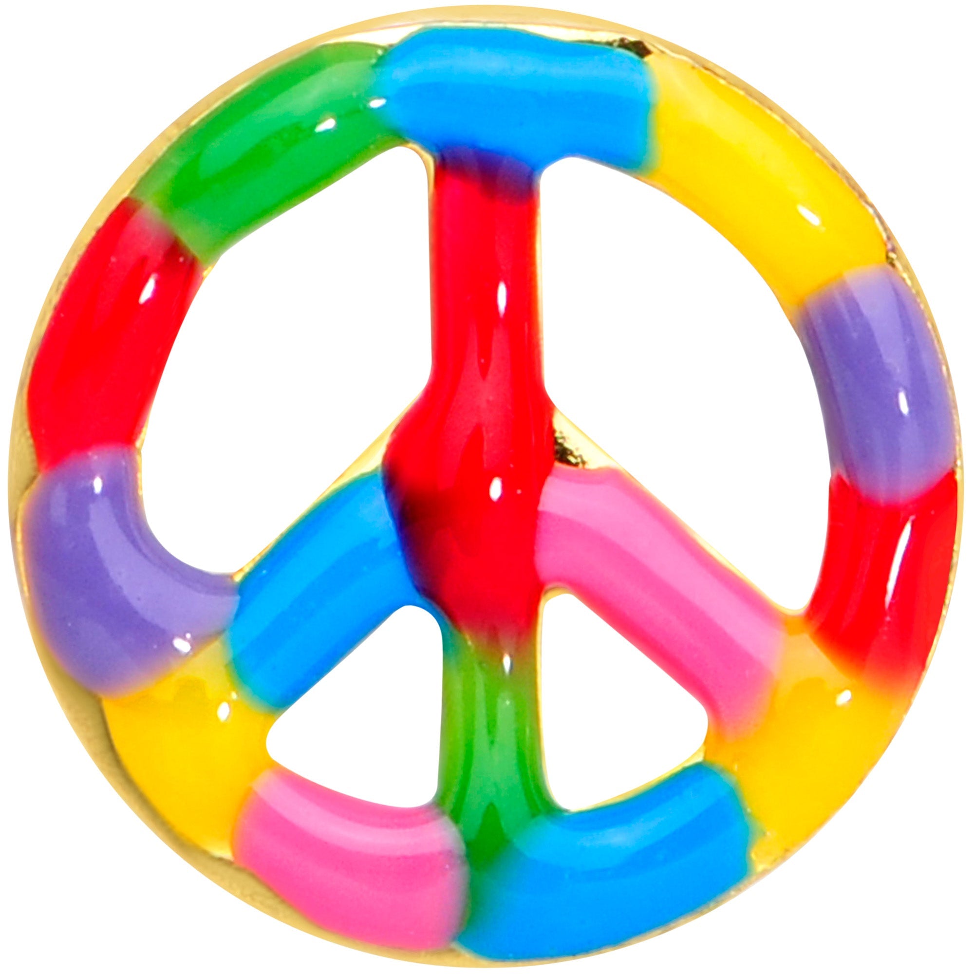 20G 5/16 Gold Tone Rainbow Hippie Peace Sign L Shaped Nose Ring
