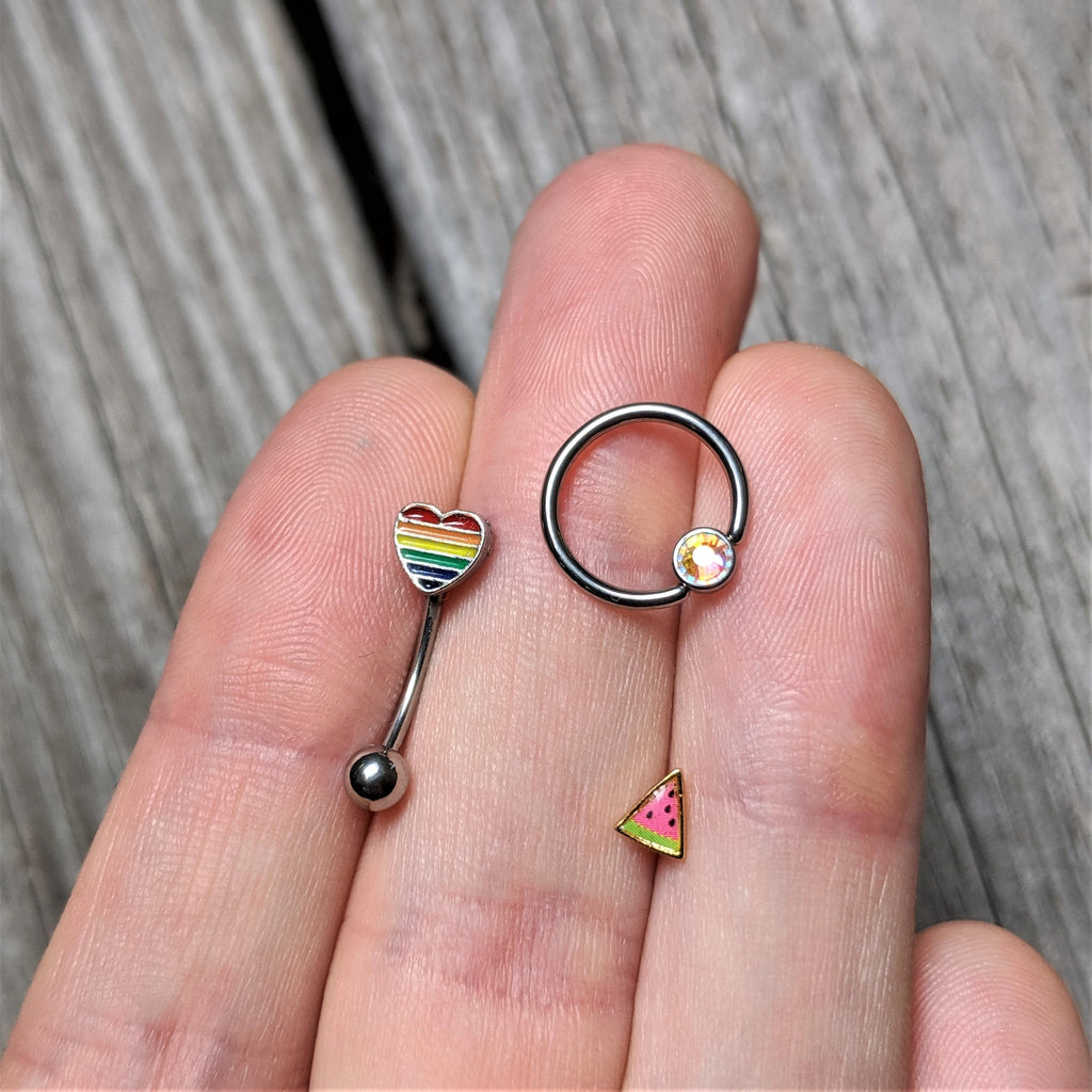 16G 5/16 Rainbow Pride Heart Curved Eyebrow Ring