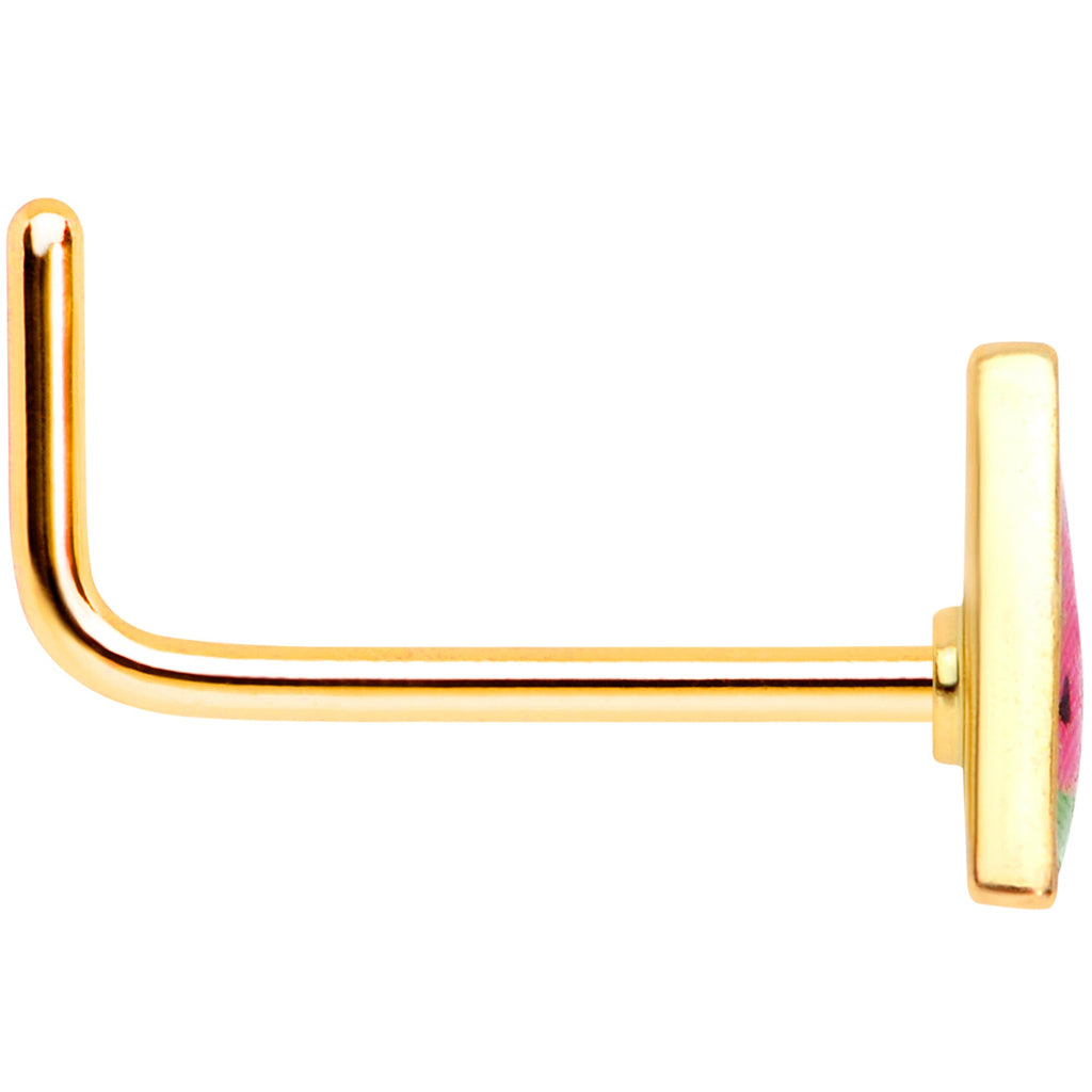 22G 5/16 Gold Tone Watermelon L Shaped Nose Ring