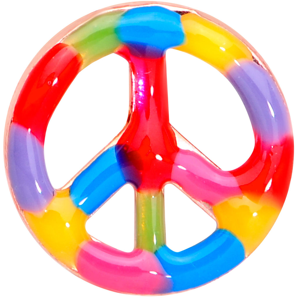 18G 5/16 Rose Gold Tone Rainbow Peace Sign L Shaped Nose Ring