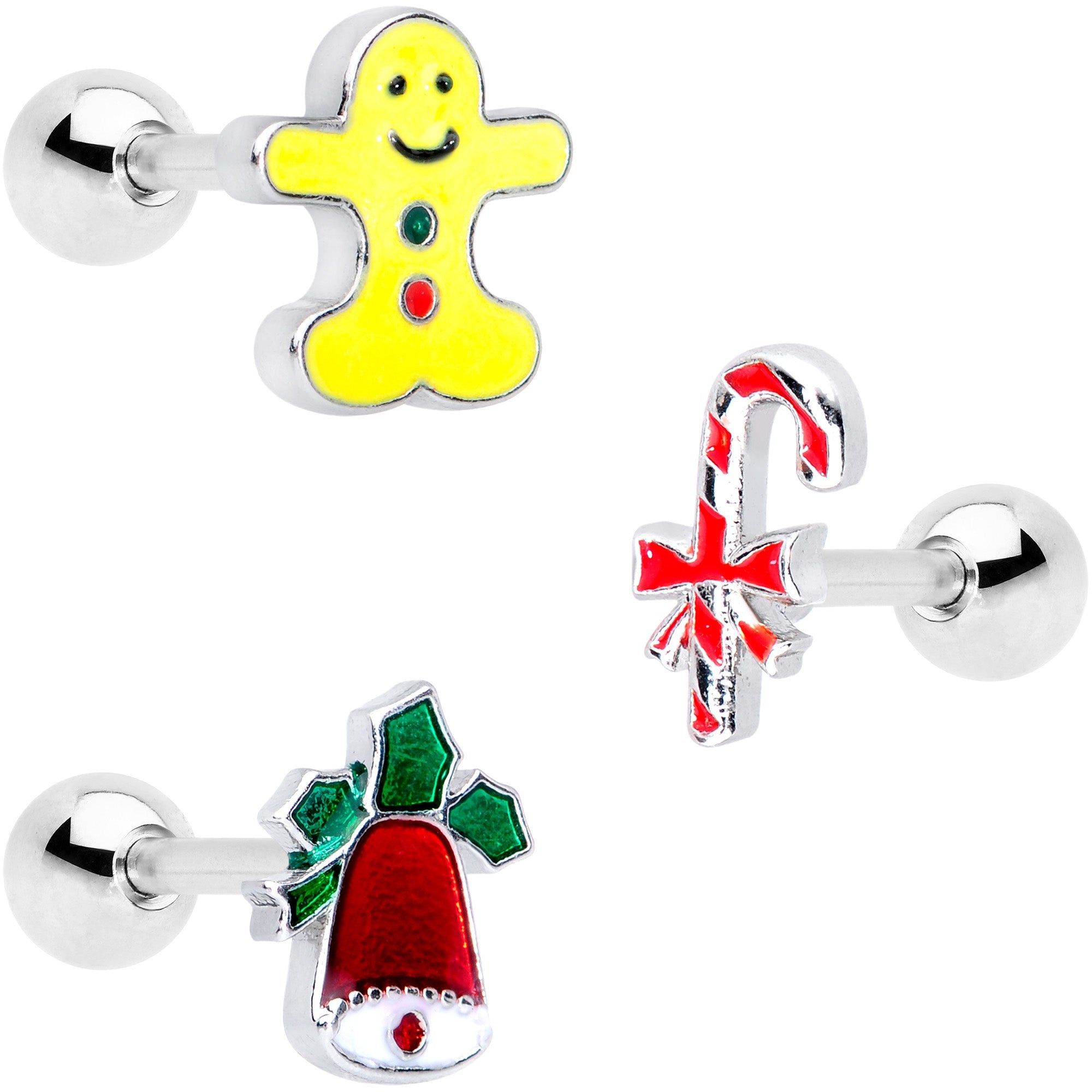 16G 1/4 Candy Gingerbread Christmas Cartilage Tragus Set of 3