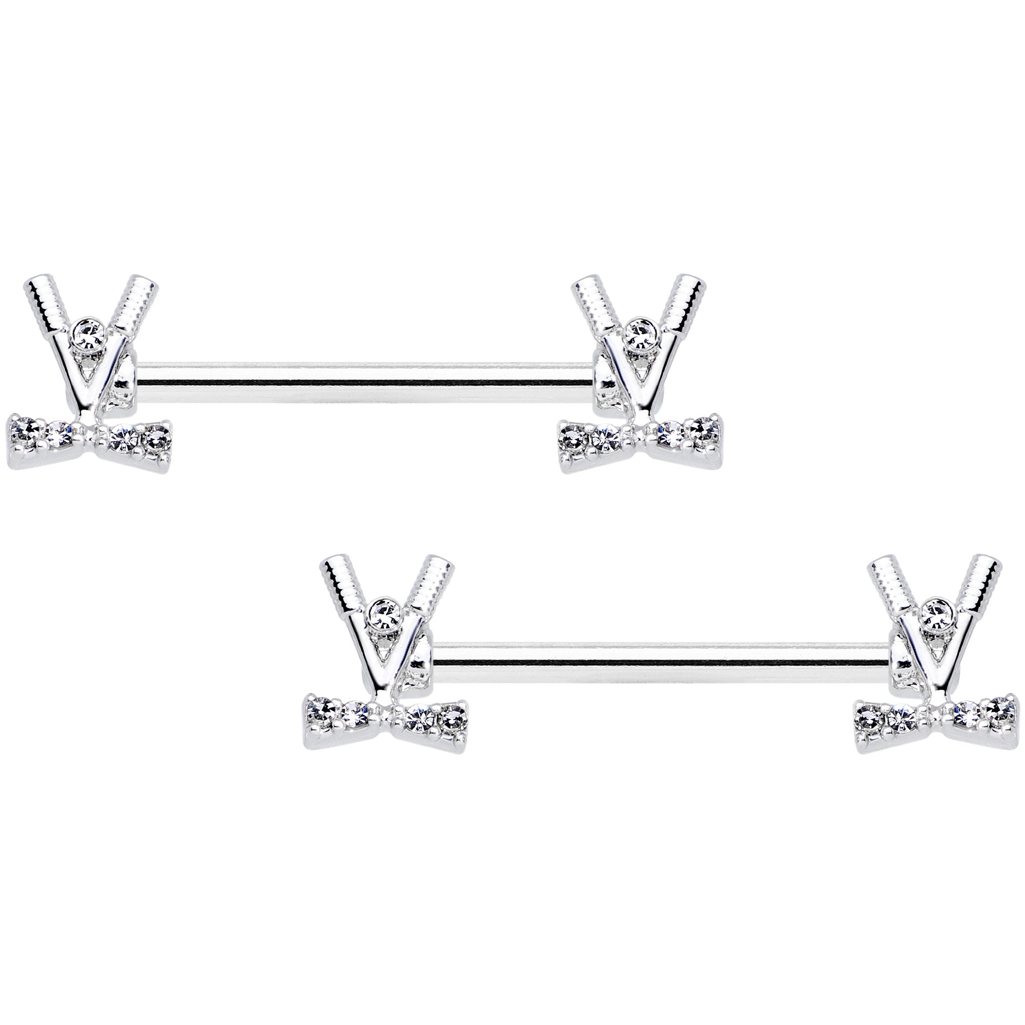 14G 9/16  Clear CZ Gem Crossed Golf Clubs Barbell Nipple Ring Set