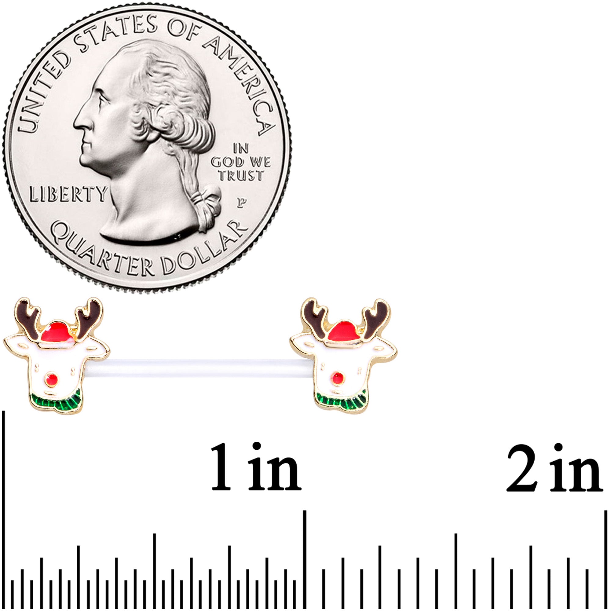 14G 9/16 Bioplast Reindeer Christmas Barbell Nipple Ring Set