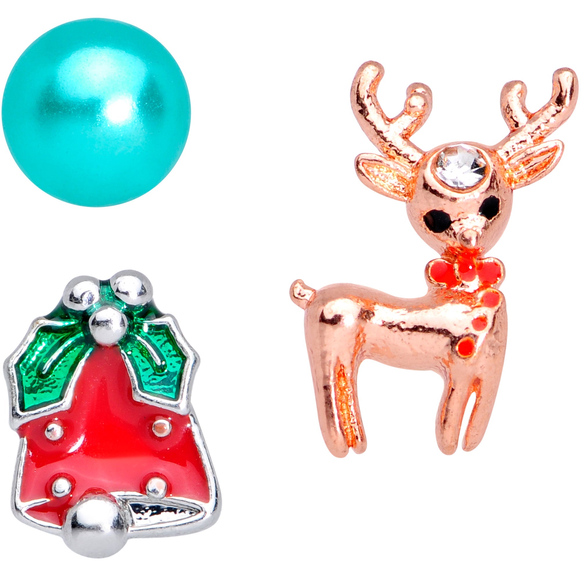 16G 1/4 Rose Gold Tone Deco Christmas Cartilage Tragus Set of 3
