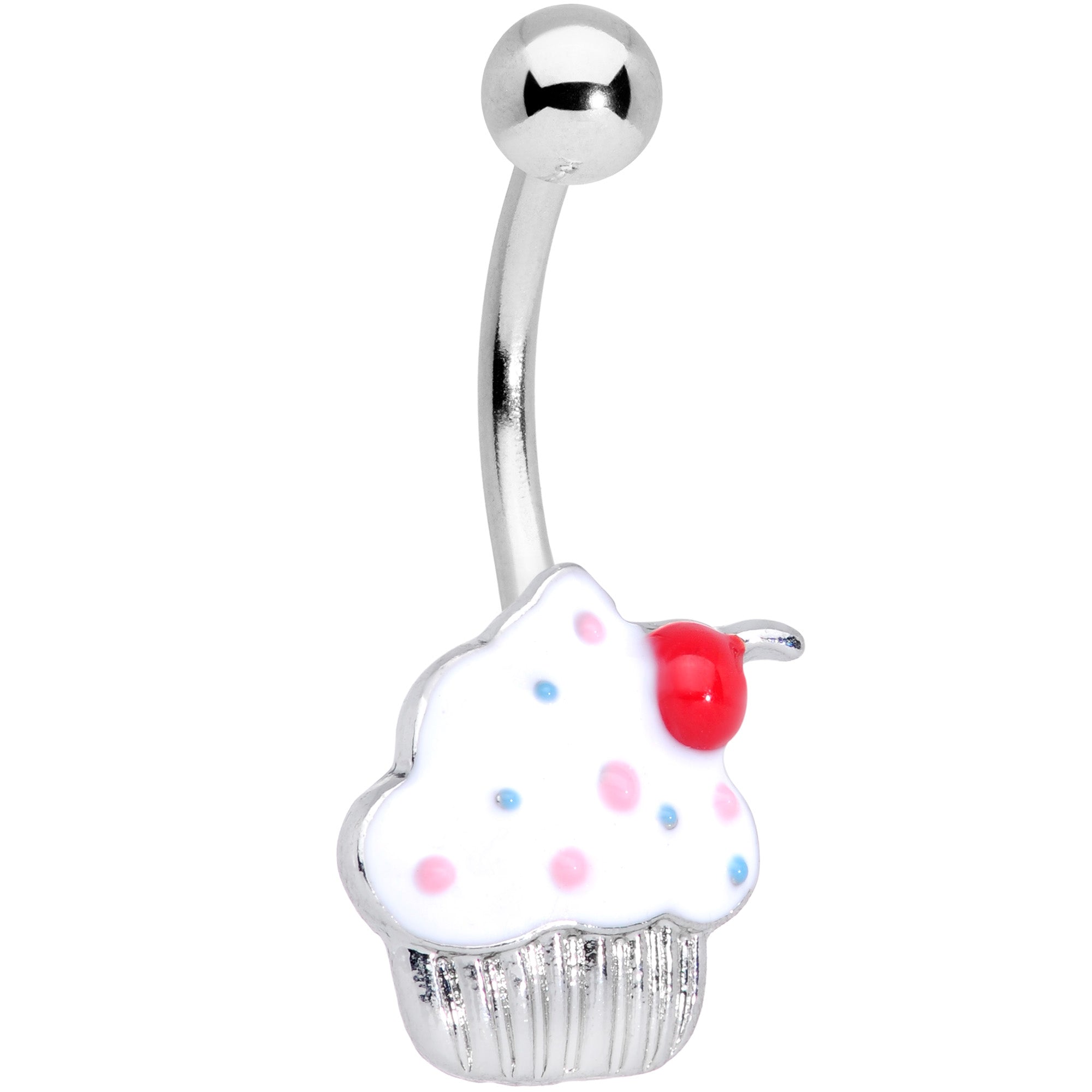Red White Sprinkle Cherry Cupcake Belly Ring