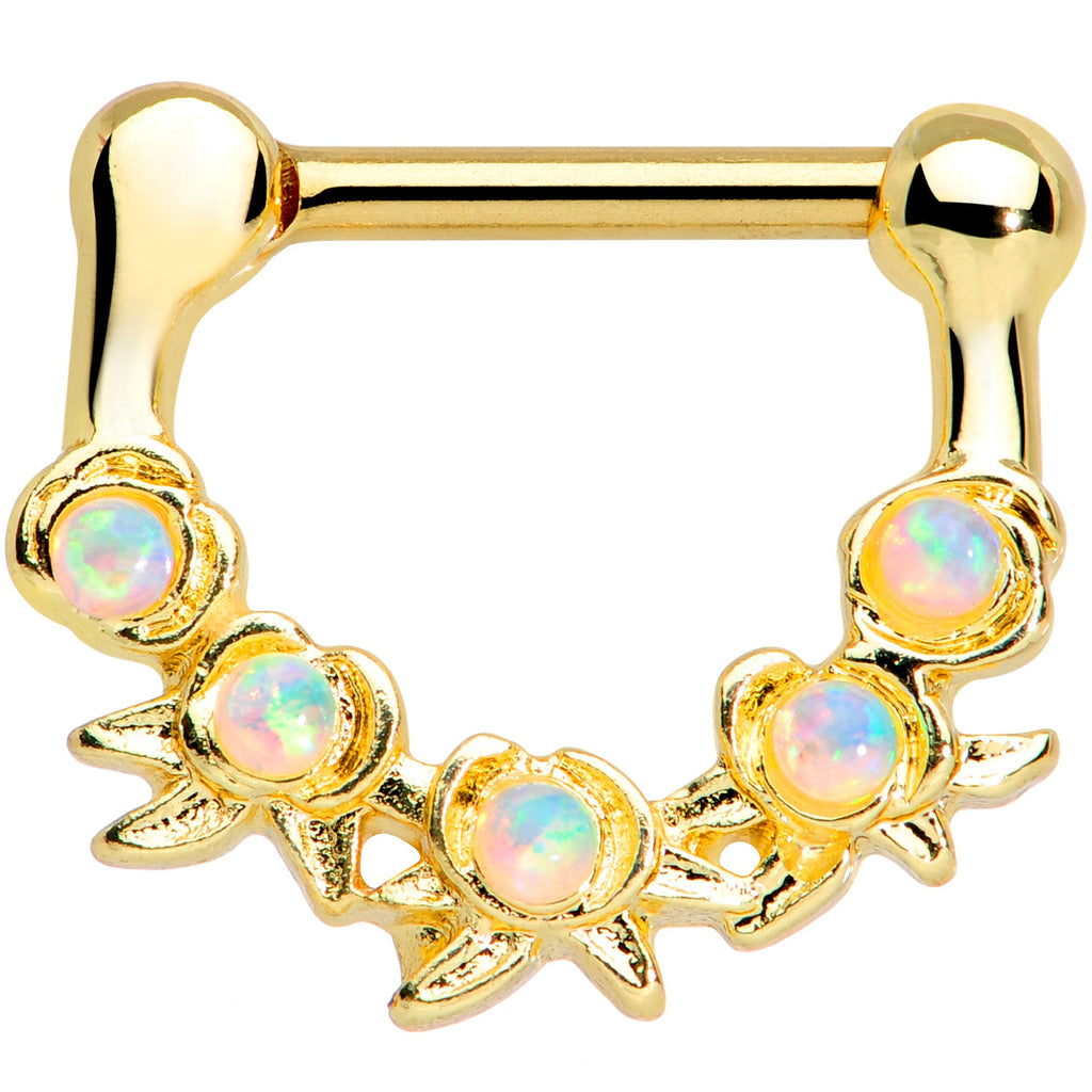 16G 5/16 White Synthetic Opal Gold Tone Flowers Septum Clicker