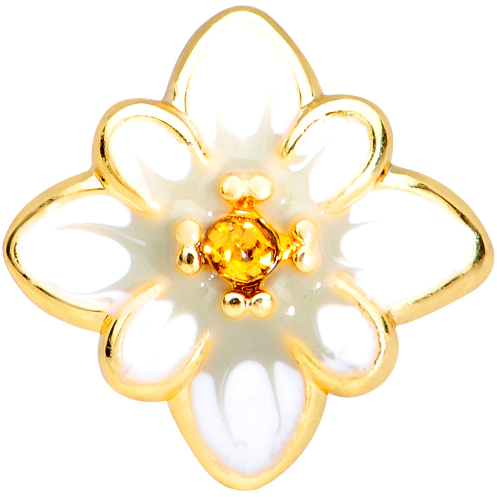 16G 1/4 Yellow Gem Gold Tone White Flower Cartilage Tragus