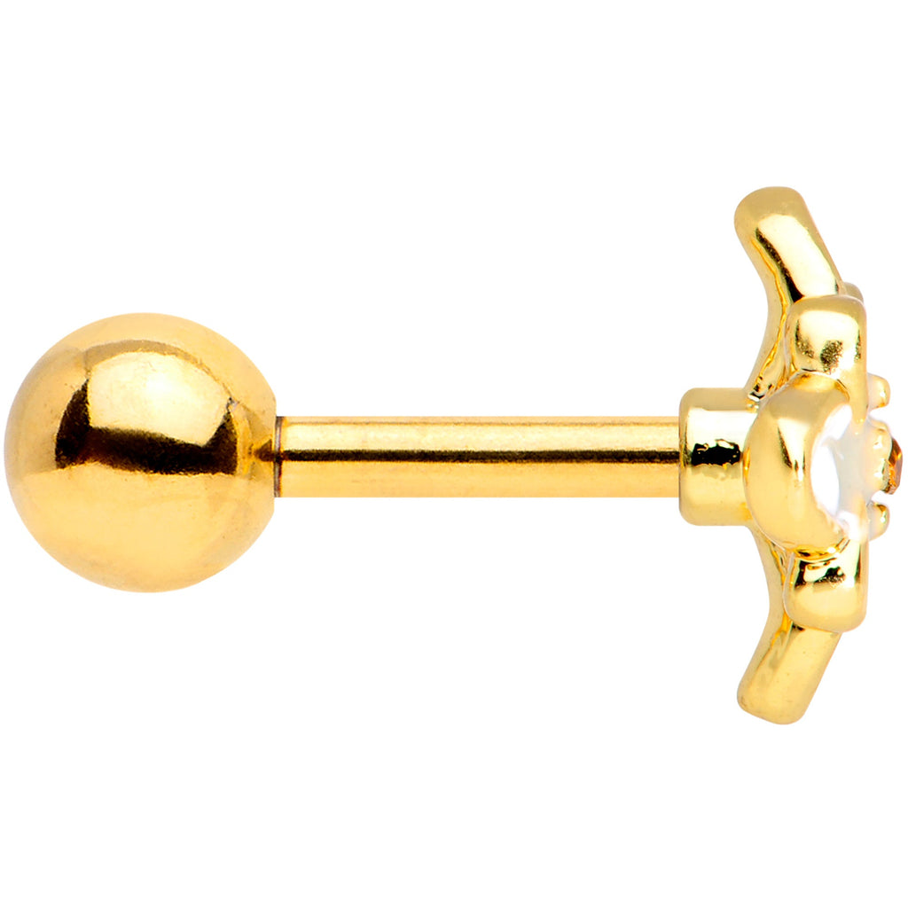 16G 1/4 Yellow Gem Gold Tone White Flower Cartilage Tragus