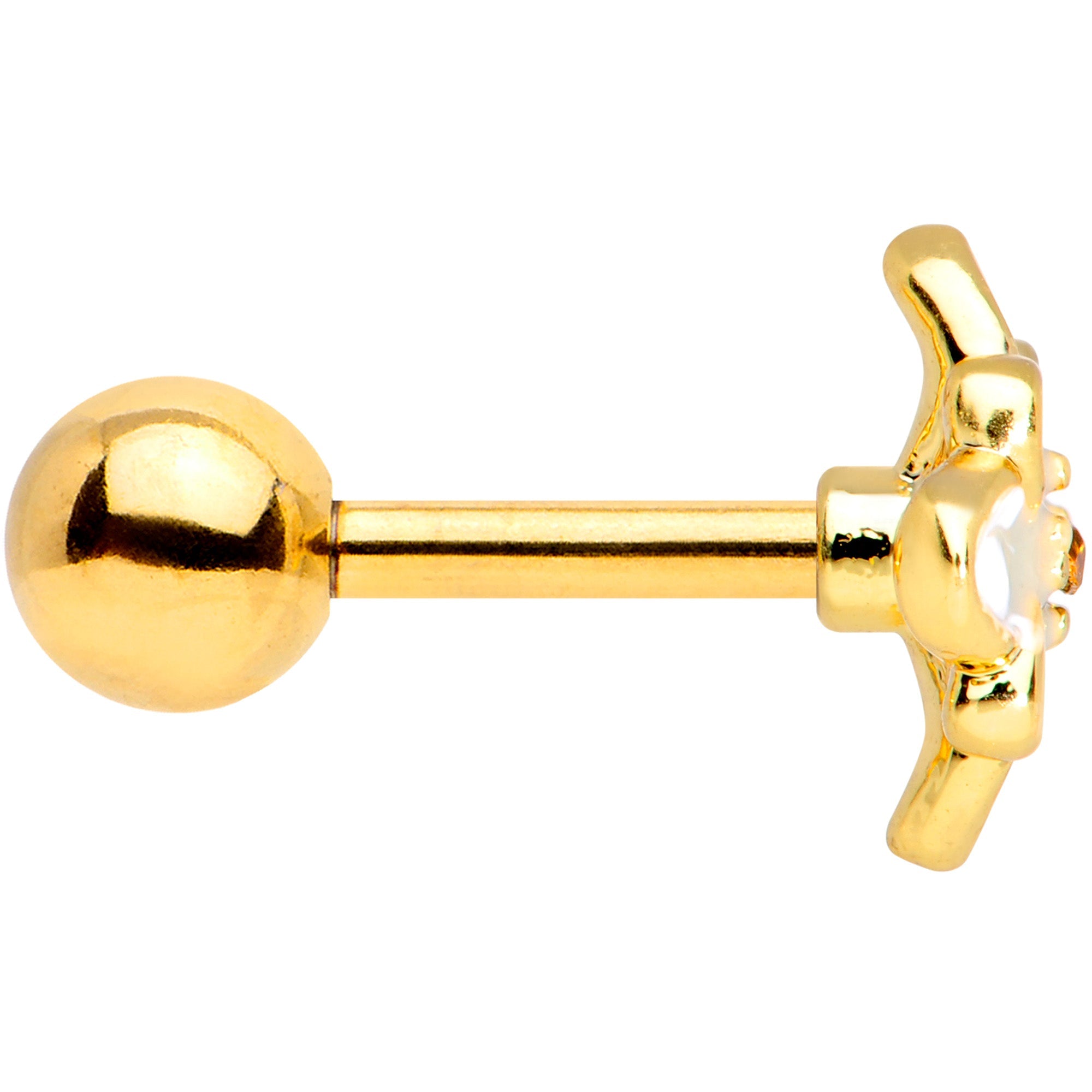 16G 1/4 Yellow Gem Gold Tone White Flower Cartilage Tragus
