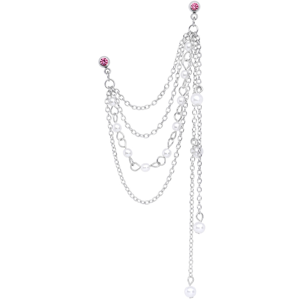 16G 1/4 Pink Gem Multiple Dangle Cartilage Chain Earring