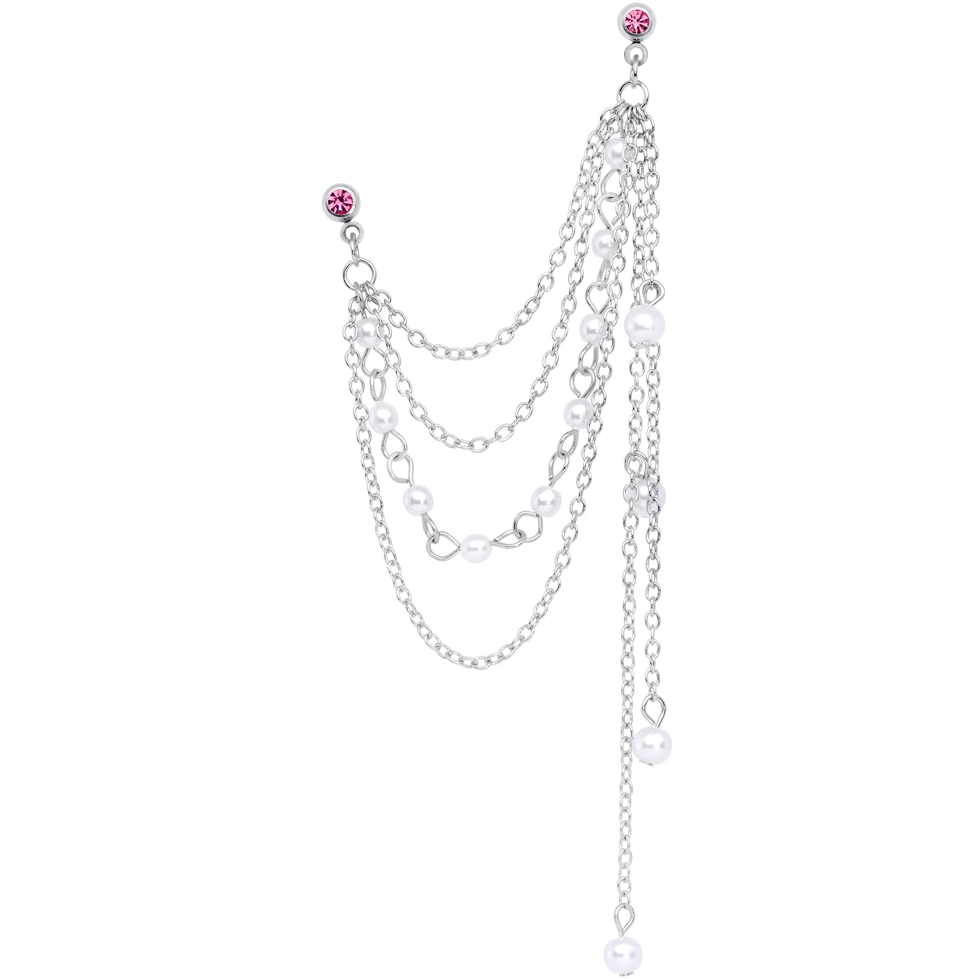 16G 1/4 Pink Gem Multiple Dangle Cartilage Chain Earring