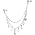16G 1/4 Clear Gem Moon Star Sun Dangle Cartilage Chain Earring