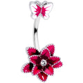 Clear Gem Pink Flower Butterfly Double Mount Belly Ring