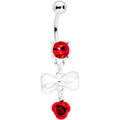 Red Gem Bow Rose Flower Dangle Belly Ring