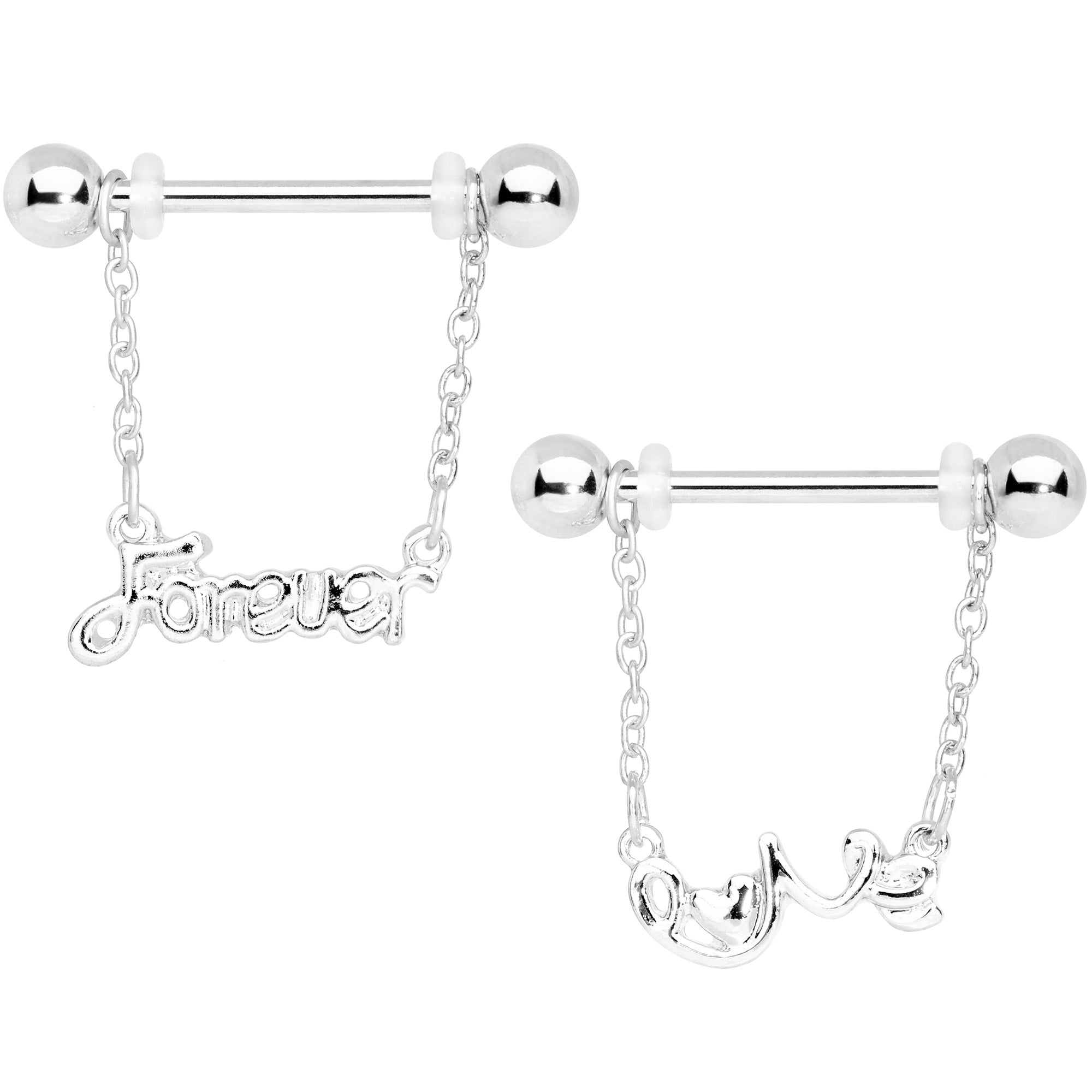 14G 1/2 Love Forever Chain Dangle Nipple Ring Set