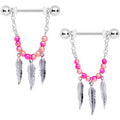 14G 1/2 Pink Peach Bead Feather Dangle Nipple Ring Set