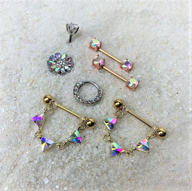 16G 3/8 Aurora Gem Paved Septum Clicker