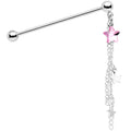 14G Pink Gem Stars Dangle Industrial Barbell 38mm