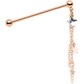 14G Clear Gem Rose Gold Tone Stars Dangle Industrial Barbell 38mm