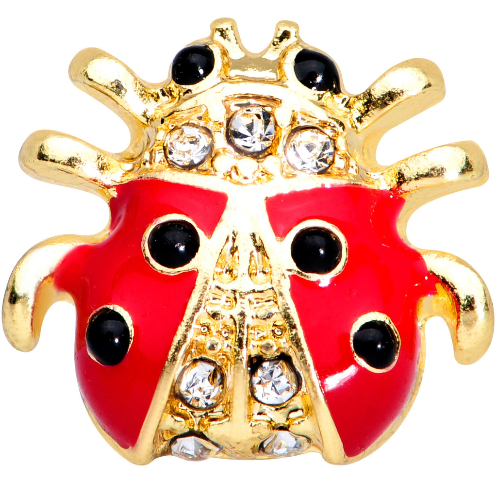 16G 1/4 Clear Black Gem Gold Tone Ladybug Cartilage Tragus Earring