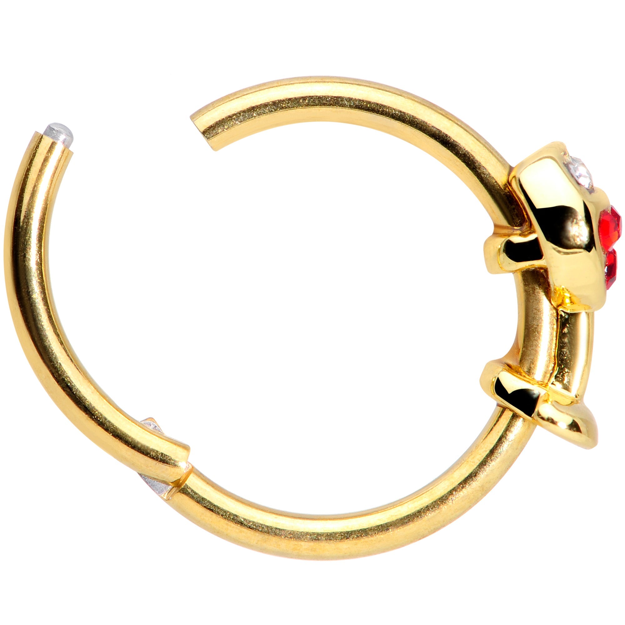 16G 3/8 Red Gem Gold Tone Wine Glass Hinged Septum Clicker