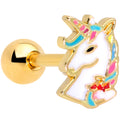 16G 1/4 Gold Tone Rainbow Unicorn Cartilage Tragus Earring