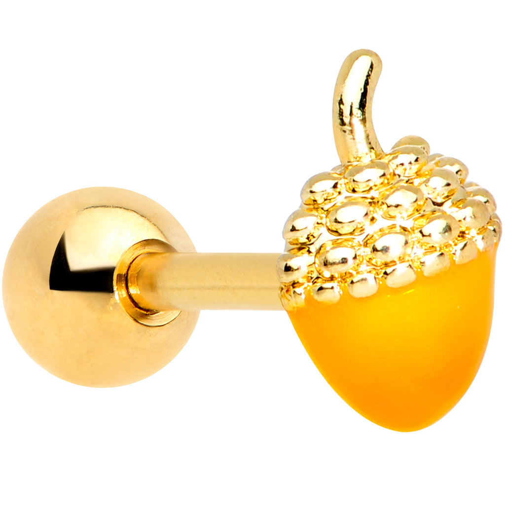 16G 1/4 Gold Tone Orange Acorn Cartilage Tragus