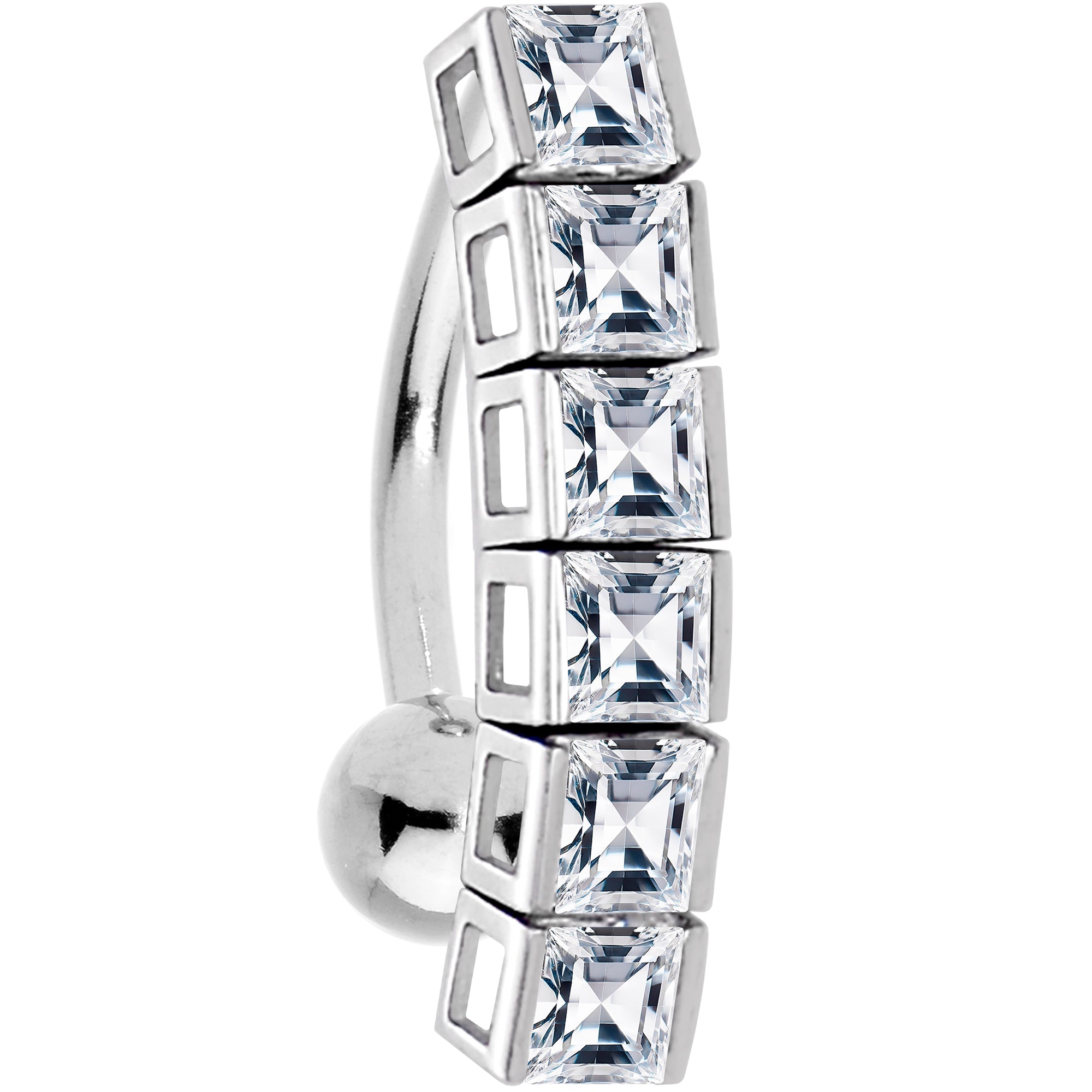 16G Solid 14K White Gold TOP DROP Cubic Zirconia SIX SQUARE TENNIS Belly Ring